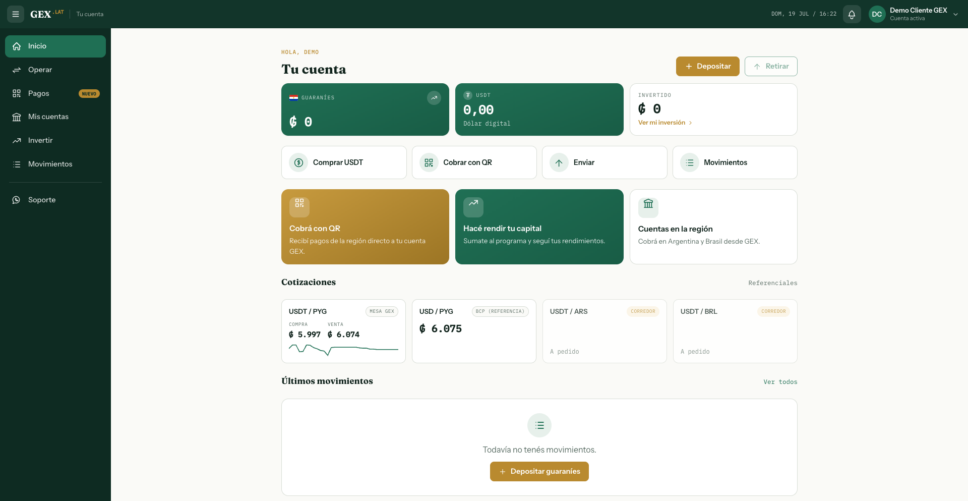 Portal GEX — saldos, cambio, cobros e inversión en una cuenta